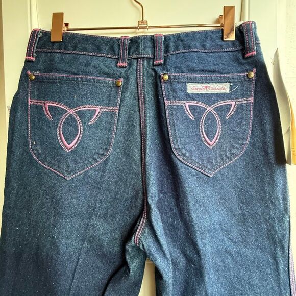VTG 1970s Sergio Valente Pink Topstich Straight Leg Blue Jeans 27" NWT deadstock - Picture 4 of 10